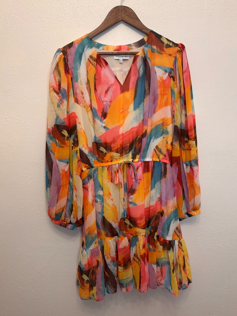 Willa Story Multicolor Abstract V-Neck Balloon Sleeve Mini Dress
